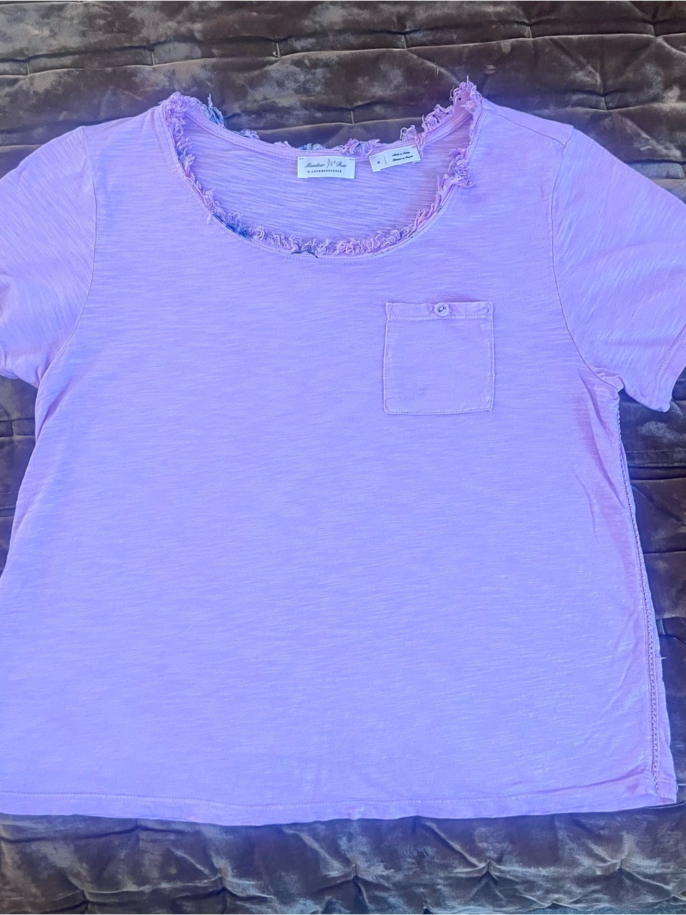Anthropologie Lilac Short Sleeve Pocket Tee